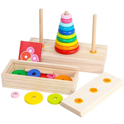 NiC IS COCNG Pädagogisches Spielzeug,Turm von Hanoi Stapelspiel,Holz Pädagogischer Turm Lernspielzeug zum Sortieren von Größen und Farben fördert die Feinmotorik Geburtstagsgeschenk von NiC IS COCNG