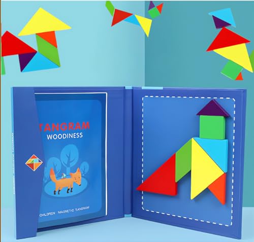 Puzzle für Reisen, Tangram, Tangram, aus Holz, magnetisch, zum Erlernen von Formen und Farben, Lernspiel, Bau- und Phantasiespiel, Geschenk (blau-7) von NiC IS COCNG