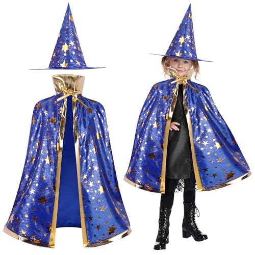 NiCola Halloween-Hexen-Zauberer-Umhang für Kinder, Halloween-Zauberer-Kostüm, Zauberer-Umhang für Mädchen und Jungen, 80 cm, für Maskerade, Rollenspiel, Kostümparty, Blau von NiCola