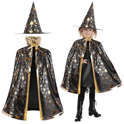 NiCola Halloween-Hexen-Zauberer-Umhang für Kinder, Halloween-Zauberer-Kostüm, Zauberer-Umhang für Mädchen und Jungen, 80 cm, für Maskerade, Rollenspiel, Kostümparty, Schwarz von NiCola