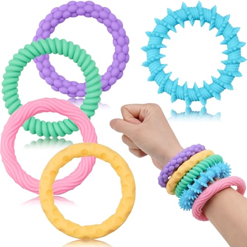NiToy 5er-Pack Sensorik-Armbänder aus Zertifiziertem Silikon - Fidget Toys für Kinder mit ADHS & Autismus - Anti-Stress Kauspielzeug zur Konzentration und Angstbewältigung von NiToy