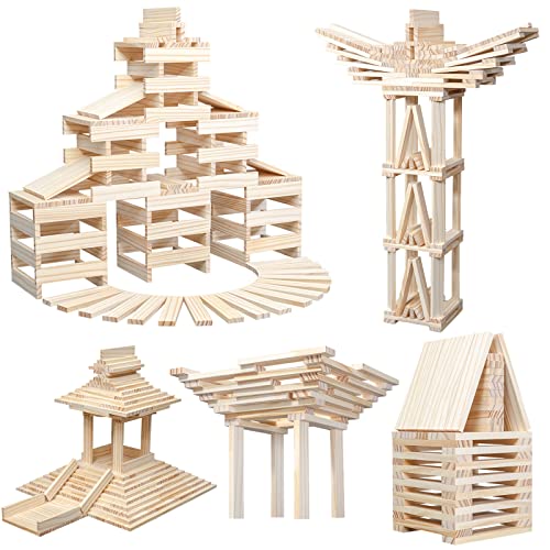 NiToy 100 Stück Holzbausteine, Kreative Montessori STEM Bauklötze aus Natur Kiefernholz, Sensorisches Spielzeug für Kinder, Bildungs-Lernspielzeug ab 1 Jahr, 3D Raumstapelspiele für Jungen und Mädchen von NiToy