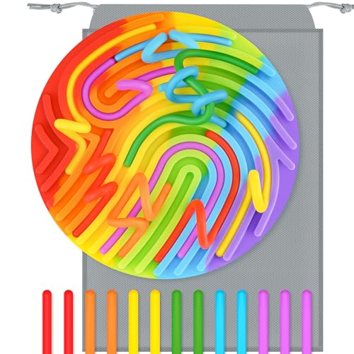 NiToy Silikon Sensorik Activity Board, Sensorik Spielzeug für Autismus Spielzeug, Reise-freundliches Activity Board für Hand-Augen-Koordination und Stressabbau，mit 13 Zubehör Schnüren (Regenbogen) von NiToy