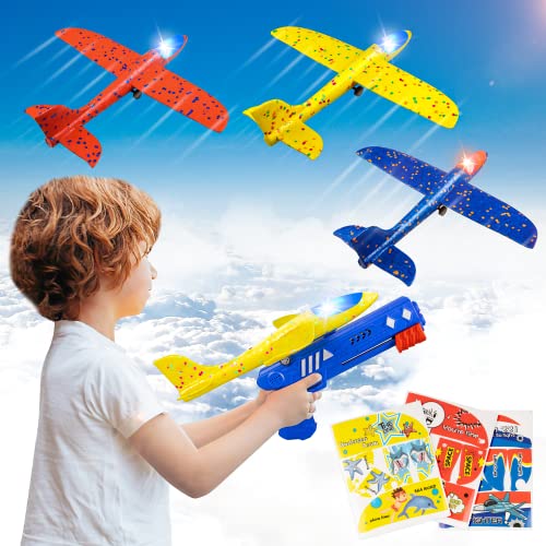 Niaetuto 3 Stück Flugzeug aus Polystyrol, Spielzeug, Flugzeug aus Polystyrol, Segelflugzeug mit Pistole Katapult, Flugzeug, Spielzeug aus Schaumstoff für Outdoor-Sport, Spiele im Freien, Kinder von Niaetuto