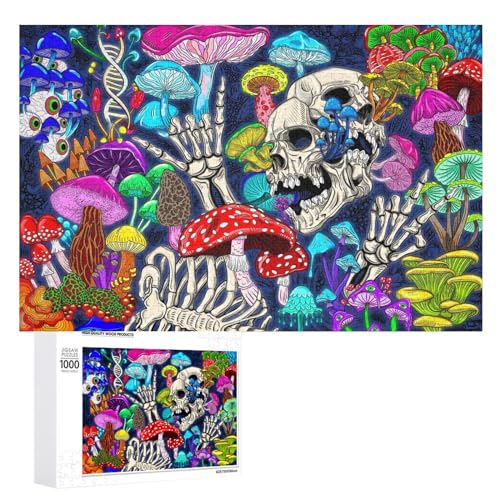 Puzzles für Erwachsene, 1000 Teile, Hippie Magische Pilze Schädel Puzzle, Spaß, Familie, herausfordernde Puzzle-Spiel von Niapessel