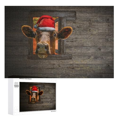 Puzzles für Erwachsene, 1000 Teile, lustiges Weihnachtskuh-Puzzle, lustiges Familien-Puzzle-Spiel von Niapessel