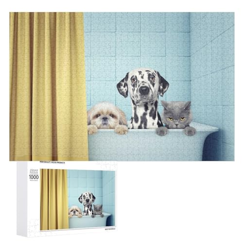 Puzzles für Erwachsene, 1000 Teile, niedliche zwei Hunde und Katzen, Puzzle-Spaß, Familie, herausforderndes Puzzle-Spiel von Niapessel