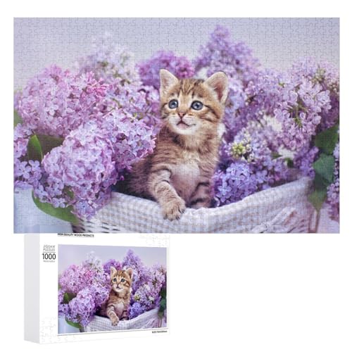 Puzzles für Erwachsene 1000 Teile, süßes Kätzchen, lila Blume, Puzzle, Spaß, Familie, herausforderndes Puzzlespiel Puzzles für Erwachsene 1000 Teile, süßes Kätzchen, lila Blume, Puzzle, Spaß, Familie, herausforderndes Puzzlespiel von Niapessel