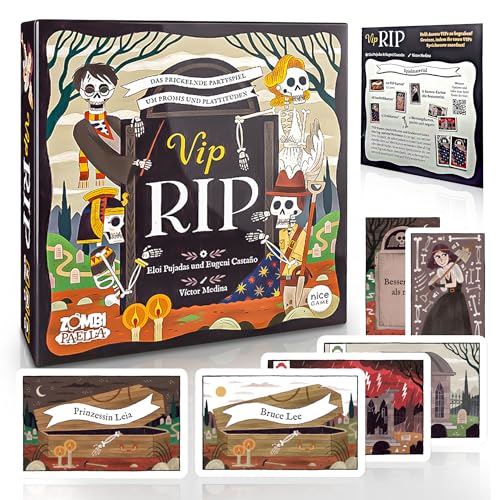 Nice Game Publishing VIP RIP - Kartenspiel - 3-8 Spieler - Ab 10+ Jahre - Familienspiel - Gesellschaftsspiel - 20-30 Minuten - 2 Spielstufen - Ideal als Reisespiel, Mitbringspiel & Geschenk von Nice Game Publishing