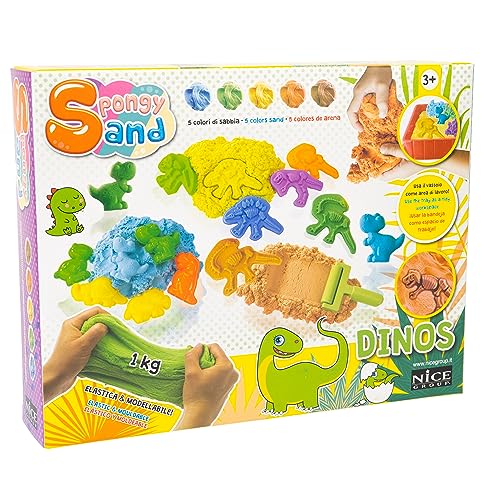 Nice Group Spongy Sand Dinosaurier Farbsand-Set mit 4 Fossilienformen und 5 Dino-Formen für Kinder, mehrfarbig, Einheitsgröße, 97006 von Nice Group