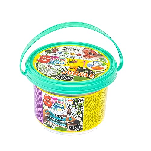 Nice Group Spongy Sand Eimer Jungle, 1 kg farbiger Sand und 4 Formen mit Dschungeltieren, mehrfarbig, Einheitsgröße, 91001 von Nice Group