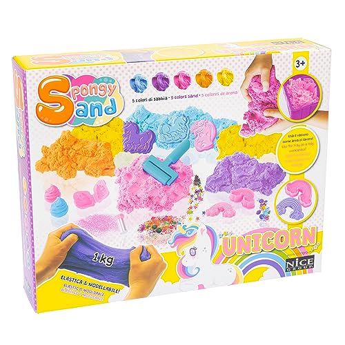 Nice Group Spongy Sand Unicorns, Farbsand-Set mit Edelsteinen, Sternen, Rollen, 3 Einhornformen, Regenbogen, Pferdchen, mehrfarbig, Einheitsgröße, 91005 von Nice Group