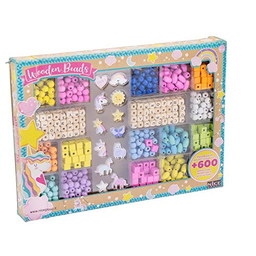 Nice Group -Wooden Bead Big Box Holz Perlen Box zum Erstellen von bunten Armbändern und Halsketten, Mehrfarbig, 87029 von Nice Group