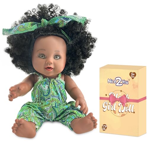 Nice2you 30 cm große Puppe für Mädchen, 30 cm, afrikanische Babypuppe, Spielzeug für Kinder von 2, 3, 4, 5 Jahren, Reborn Baby Puppe – ideal als Geschenk von Nice2you