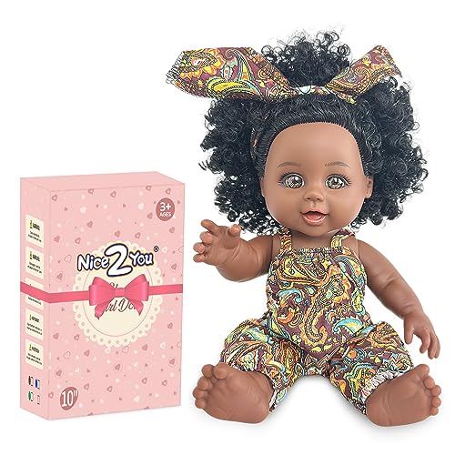 Nice2you Schwarze Puppe 10 Zoll Babypuppe Afrikanische Puppe für Kinder Mode Spielpuppe Kinder Mädchen von Nice2you