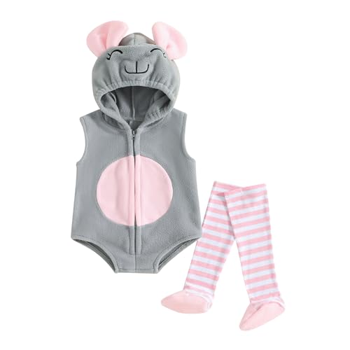 Niceyoeuk Baby Halloween Cosplay Costume Animal Fruit Sleeveless Hood Zipper Romper + Long Socks Outfit (03, 12-18 Months) von Niceyoeuk