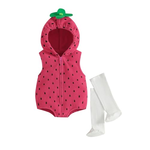 Niceyoeuk Baby Halloween Cosplay Costume Animal Fruit Sleeveless Hood Zipper Romper + Long Socks Outfit (16, 6-12 Months) von Niceyoeuk