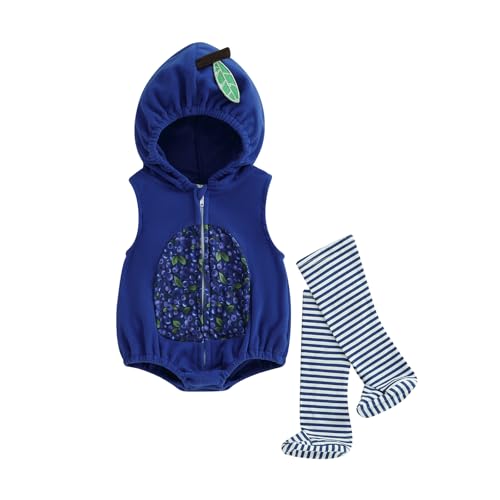 Niceyoeuk Baby Halloween Cosplay Costume Animal Fruit Sleeveless Hood Zipper Romper + Long Socks Outfit (17, 0-6 Months) von Niceyoeuk