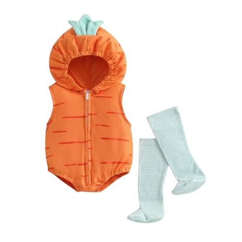 Niceyoeuk Baby Halloween Cosplay Costume Animal Fruit Sleeveless Hood Zipper Romper + Long Socks Outfit (22, 0-6 Months) von Niceyoeuk