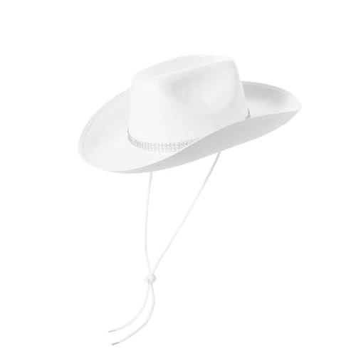Niceyoeuk Cowboyhut für Damen, breite Krempe, Strass, Cowgirl-Hut für Mädchen, Jungen, Halloween, Geburtstag, Motto-Party (Weiß, Einheitsgröße) von Niceyoeuk