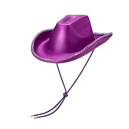 Niceyoeuk Cowboyhut für Damen, mit buntem LED-Licht, flauschige Federkrempe, Cowgirl-Hut für Halloween, Cosplay, Kostümparty (E, Einheitsgröße) von Niceyoeuk