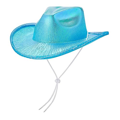 Niceyoeuk Cowboyhut für Damen, mit buntem LED-Licht, flauschige Federkrempe, Cowgirl-Hut für Halloween, Cosplay, Kostümparty (F), Einheitsgröße von Niceyoeuk