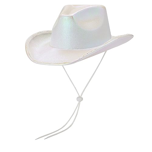 Niceyoeuk Cowboyhut für Damen, mit buntem LED-Licht, flauschige Federkrempe, Cowgirl-Hut für Halloween, Cosplay, Kostümparty (G, Einheitsgröße) von Niceyoeuk