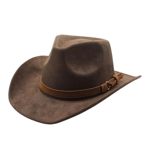 Niceyoeuk Cowgirl-Hut für Damen und Herren, Filz, Vintage, weich, breite Krempe, Westernhut mit Gürtel, für Party, Halloween (Hellbraun, Einheitsgröße) von Niceyoeuk
