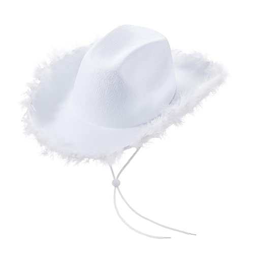 Niceyoeuk Cowgirl-Hut mit buntem LED-Licht für Damen und Mädchen, flauschige Federkrempe, Cowboyhut für Kostümparty, Halloween, Cosplay (D, Einheitsgröße) von Niceyoeuk