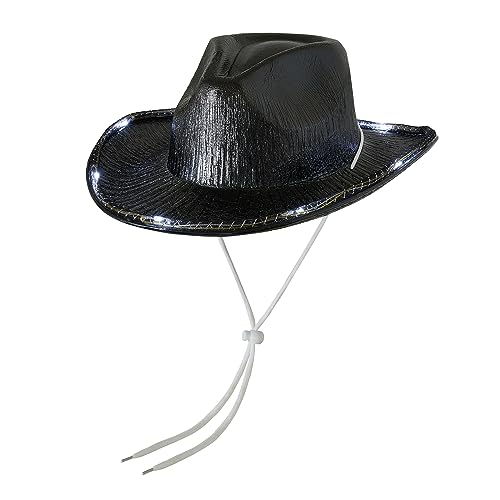 Niceyoeuk Cowgirl-Hut mit buntem LED-Licht für Damen und Mädchen, flauschige Federkrempe, Cowboyhut für Kostümparty, Halloween, Cosplay (Größe M, Einheitsgröße) von Niceyoeuk