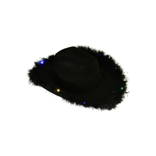 Niceyoeuk Cowgirl-Hut mit buntem LED-Licht für Damen und Mädchen, flauschige Federkrempe, Cowboyhut für Kostümparty, Halloween, Cosplay (H, Einheitsgröße) von Niceyoeuk