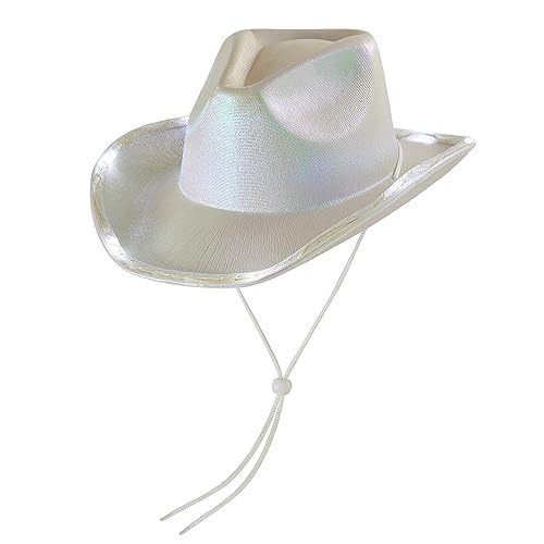 Niceyoeuk Cowgirl-Hut mit buntem LED-Licht für Damen und Mädchen, flauschige Federkrempe, Cowboyhut für Kostümparty, Halloween, Cosplay (K, Einheitsgröße) von Niceyoeuk