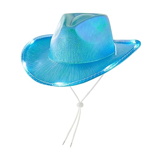 Niceyoeuk Cowgirl-Hut mit buntem LED-Licht für Damen und Mädchen, flauschige Federkrempe, Cowboyhut für Kostümparty, Halloween, Cosplay (L, Einheitsgröße) von Niceyoeuk