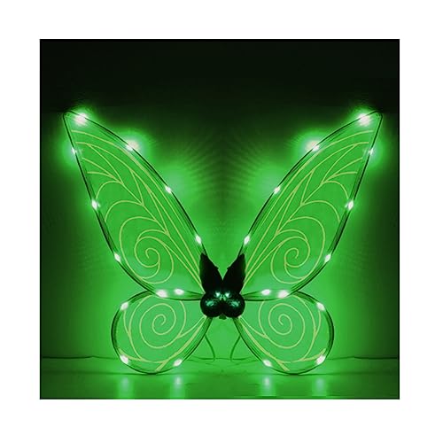 Niceyoeuk Fairy Wings Light Up Butterfly Fariy Wings Costume Girls Halloween Dress Up LED Sparkly Sheer Elf Angel Wings for Adult Kids (Green Light Wings) von Niceyoeuk