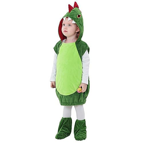 Niceyoeuk Halloween Kinder Dinosaurier Cosplay Kostüm Kinder Jungen Mädchen Bühnenshow Rollenspiel Hoodies Kostüm mit Booties (Grüner Dinosaurier, M) von Niceyoeuk