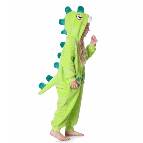 Niceyoeuk Halloween-Kostüm für kleine Mädchen, Dinosaurier-Kostüm, langärmelig, mit Kapuze, Reißverschluss, Overall für Cosplay-Kostüm (Grün, 130) von Niceyoeuk