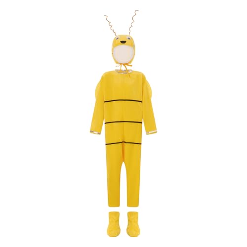 Niceyoeuk Kid Bee Halloween-Kostüm, langärmeliger Overall mit Hut und Schuhüberzügen, Cosplay, Bienenkostüm (Gelb, XXL) von Niceyoeuk