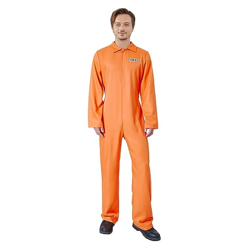 Niceyoeuk Orange farbene häftlingskleidung frauenuniform fluchtkleidung mandarin-uniform für erwachsene halloween-kostüme (Men Orange, XXL) von Niceyoeuk