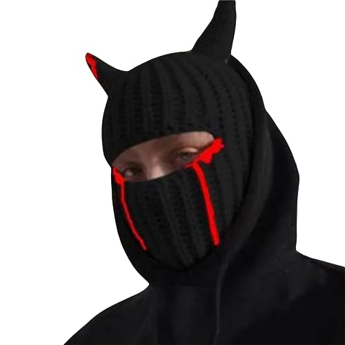 Niceyoeuk Uni Y2K Strickmütze, Halloween, Cosplay, Kostüm, Teufelshorn, 1 Loch, Sturmhaube, Winter, warm, winddicht, Beanie-Mütze (schwarze, rote Seide, Einheitsgröße) von Niceyoeuk