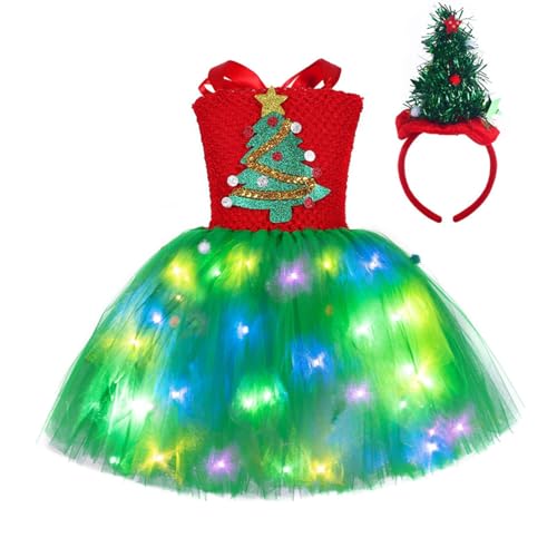 Niceyoeuk Weihnachtsbaum-Cosplay-Kostüm für Kinder, süßes Mädchen, Netz-Tüllkleid mit LED-Licht und Stirnband, Party-Outfit (mehrfarbig, 2–3T) von Niceyoeuk