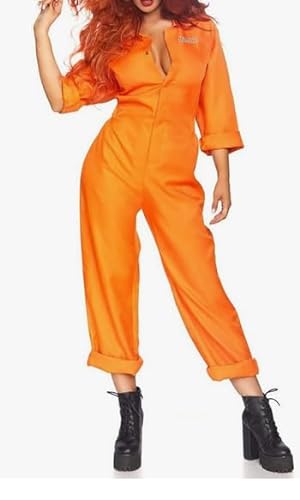 Niceyoeuk Women Orange Prisoner Costume for Men Escaped Jail Jumpsuit Inmate Uniform Halloween Roleplay Party Outfits (Women Orange, L) von Niceyoeuk