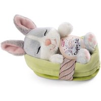 NICI 48706 Kuscheltier Hase grau 12cm schlafend im grünen Körbchen von Nici