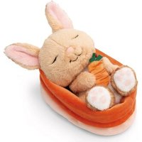 NICI 61584 Kuscheltier Hase mit Karotte 12 cm schlafend im pfirsichfarbenen Körbchen NICI GREEN von Nici