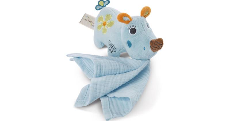 Schmusetier Nashorn Manuffi 3D mit Mulltuch,  13 cm  (48038) blau von Nici