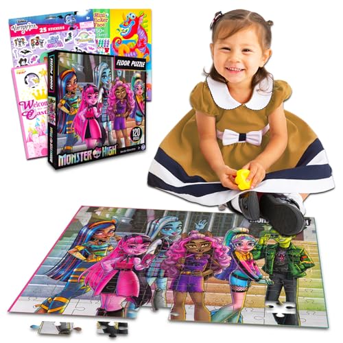 Monster High Floor Puzzle für Mädchen – Bundle mit 120 Teilen Monster High Puzzle plus Aufklebern, mehr | Monster High Puzzles für Kinder 3–5 von Nickelodeon