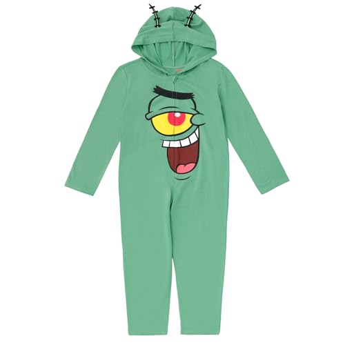 Nickelodeon SpongeBob Schwammkopf mit Reißverschluss, Cosplay-Kostüm, Overall, Neugeborene bis große Kinder, Größen (0–3 Monate – 18–20), Plankton, Grün, 14-16 von Nickelodeon