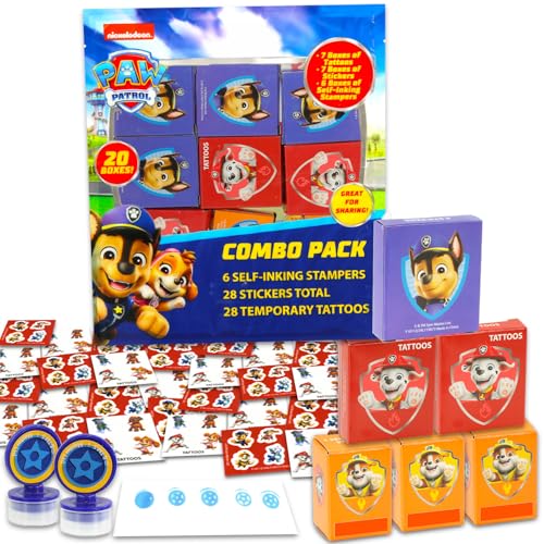Paw Patrol Gastgeschenke für 20 Gäste, 20 Stück Paw Patrol Geschenkboxen mit Aufklebern, Tattoos und Stempeln für Kindergeburtstag, Paw Patrol Partyzubehör und Dekorationen, Kombi-Pack Paw Patrol Gastgeschenke für 20 Gäste, 20 Stück Paw Patrol Geschenkboxen mit Aufklebern, Tattoos und Stempeln für Kindergeburtstag, Paw Patrol Partyzubehör und Dekorationen, Kombi-Pack von Nickelodeon