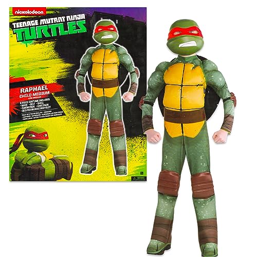 Teenage Mutant Ninja Turtles Kostüme für Jungen – TMNT Halloween-Kostüm für Kinder mit Muskel-Bodysuit, Maske, Muschel, mehr (Raphael, 8-10) von Nickelodeon