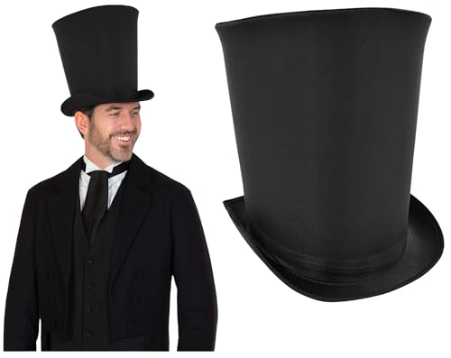 Nicky Bigs Novelties Zylinderhut für Erwachsene, extra groß, schwarzer Satin, Caroler Steampunk viktorianischer Ringmaster Kostüm Zylinder Hüte von Nicky Bigs Novelties