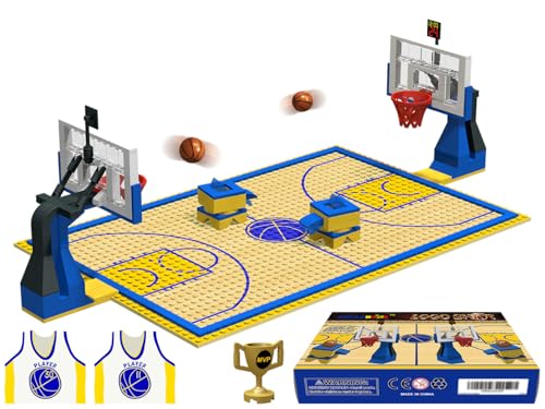 Nicolababe Bausteine Spielzeug - Basketballfeld Classic Bauplatte Basketballplatz Grundplatten und Sets von 2 Basketballkorb, Baustein für Basketballspiel - kompatibel mit großen Marken (Blau) von Nicolababe